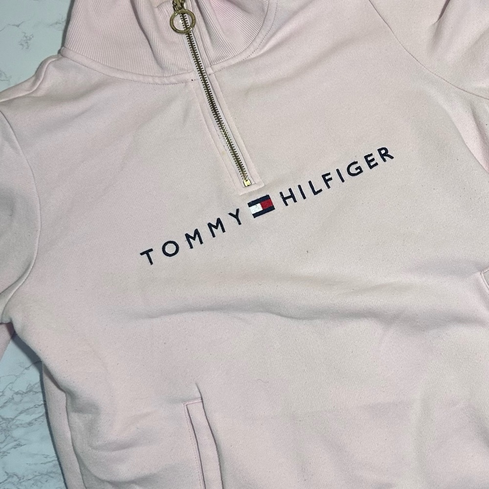 tommy hilfiger pink half zip sweater